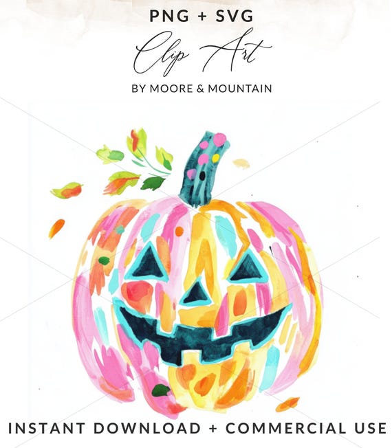 Preppy Pastel Pumpkin Digital Art, Kawaii Halloween PNG, Colorful Fall Clipart, Trendy Girly Graphic, Sublimation Design File, Cricut SVG