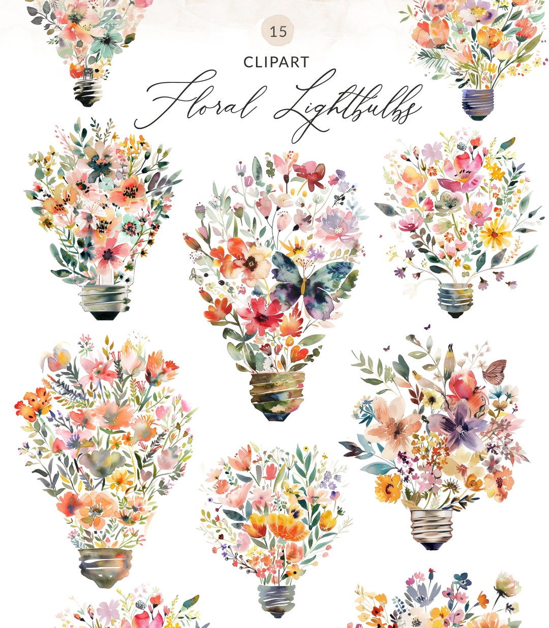 Floral Lightbulb PNG Images, Watercolor Lightbulb Clipart, Painted