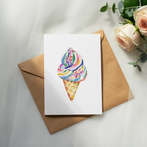 Rainbow Ice Cream Art Card, Colorful Cone Greeting Card, Unique Ice Cream Print, Blank Note Card, Cute Summer Stationery, Fun Gift Idea