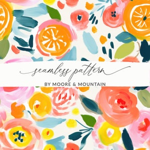 Seamless Oranges Pattern, Watercolor Bright Citrus Fruit Pattern Seamless Modern Acrylic Floral Background Pattern Commercial Use