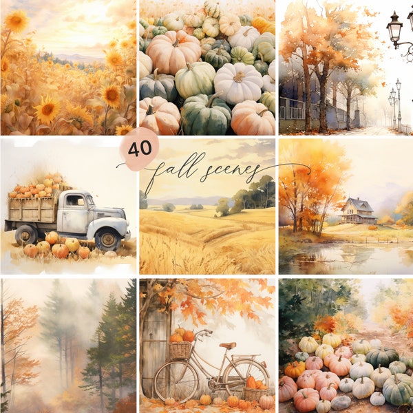 Watercolor Fall Aesthetic Background Collection, Fall Landscape Backgrounds, Fall Scenes, Autumn, For Commercial Use, JPEG INSTANT DOWNLOAD