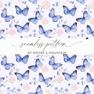 Motif de fond transparent papillon bleu Aquarelle de fond de papillons bleus, joli motif pastel printanier JPEG