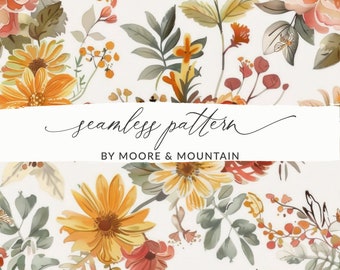 Fall Chinoiserie Floral Pattern Seamless Autumn Floral Background Pattern Fall Vintage Floral Background for Commercial Use File