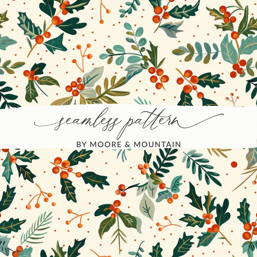 Holly Repeat Pattern Holly Berries Seamless Background Pattern Christmas Berries Repeating ...