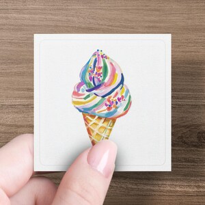 Rainbow Ice Cream Cone Sticker, Colorful Dessert Art Print, Cute Ice Cream Illustration, Fun Summer Sticker, Kawaii Sweet Treat Sticker
