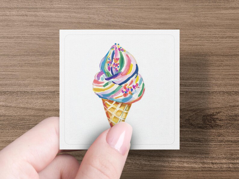 Rainbow Ice Cream Cone Sticker, Colorful Dessert Art Print, Cute Ice Cream Illustration, Fun Summer Sticker, Kawaii Sweet Treat Sticker