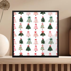 Christmas Wall Art, Holiday Decor Print, Festive Trees and Gifts Pattern, Seasonal Home Decoration, Colorful Poster