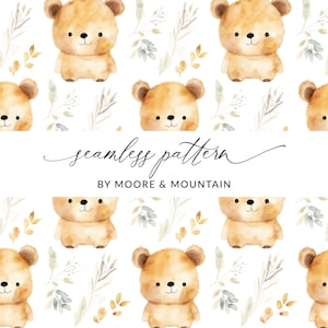 Adorable oso de peluche con fondo sin costuras, oso lindo, cachorro de oso bebé, patrón de oso de acuarela sin costuras, diseño de oso dulce, oso de uso comercial