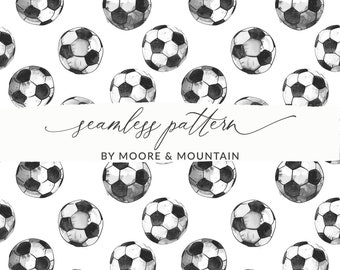 Seamless Soccer Ball Pattern, Digital Pattern Repeating Soccer Ball Pattern, Black and White Soccer Ball Background Tiling Digital Paper