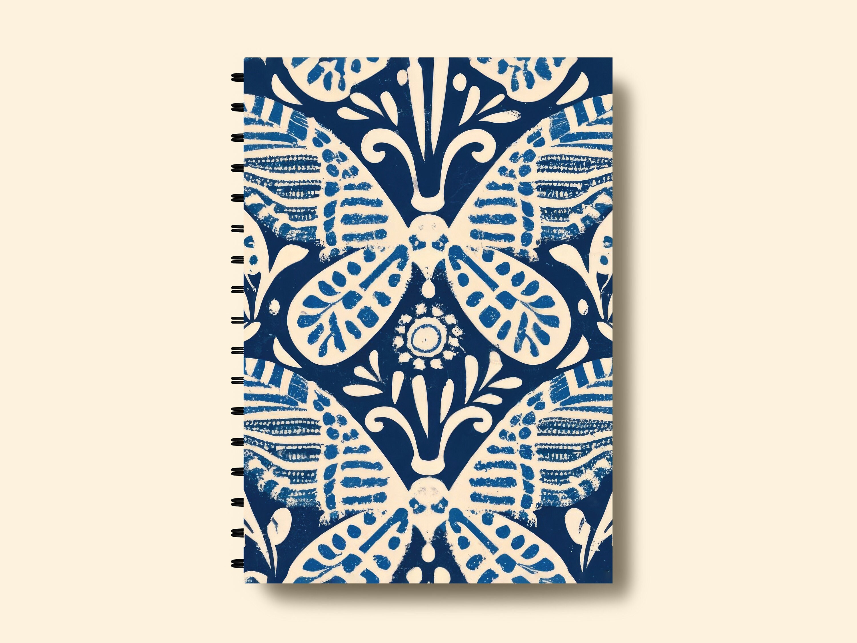 Modern Moths Seamless Pattern, Blue Butterfly Block Printed Pattern ...