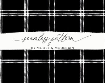 Black and White Plaid Seamless Pattern Black and White Tartan Seamess PNG Pattern Repeating Black Gingham Pattern
