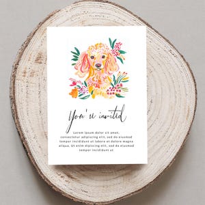 Dog Invitation Card, Floral Dog Greeting Card, Cute Puppy Invitation, Colorful Dog Art Card, Party Invitation with Dog Design
