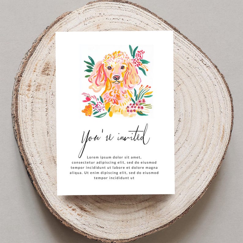 Dog Invitation Card, Floral Dog Greeting Card, Cute Puppy Invitation, Colorful Dog Art Card, Party Invitation with Dog Design