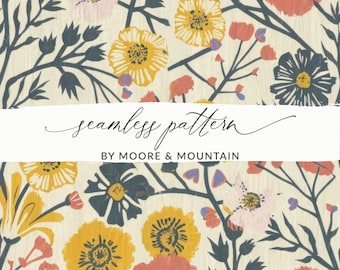 Pink and Yellow Floral Pattern, Modern Pink and Yellow Flowers Background Pattern, Seamless File for Textile Design, Commercial Use Digital