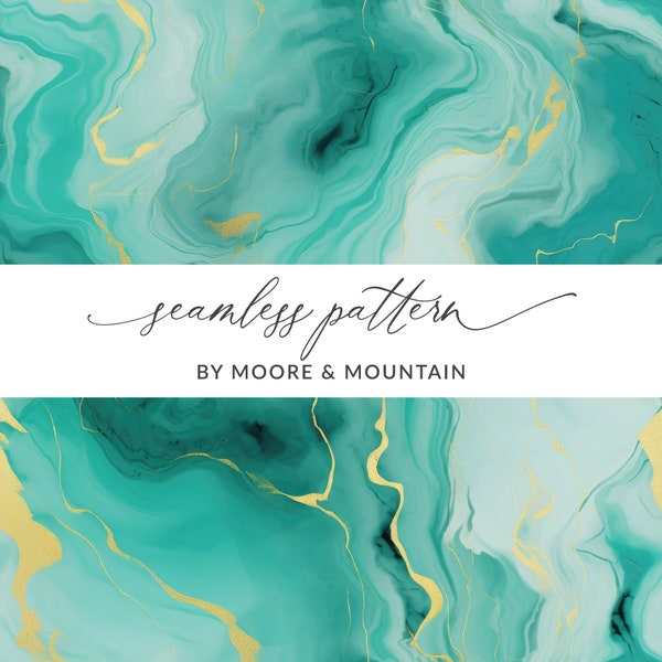 Teal and Gold Marbled Background Seamless Marbled Pattern Teal Blue Marbled Background Repeatable Pattern, Commercial Use, Veined Marble