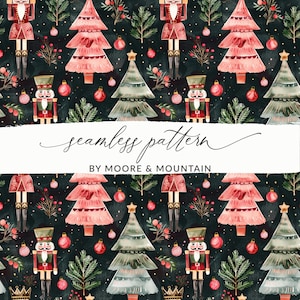 Quebra-nozes escuro padrão sem costura quebra-nozes aquarela arquivo sem costura fundo digital pintado fundo de brinquedo quebra-nozes de natal