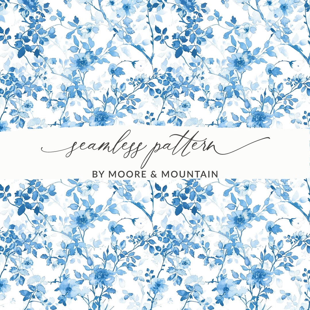 Blue Ridge Pattern Floral Elegant Floral Pattern, Watercolor Blue Flower Branches Pattern ...