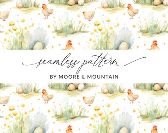 Spring Chickens Seamless Background Pattern, Cute Chickens Pattern, Watercolor Baby Chick Seamless Background Pattern, Spring Chicks