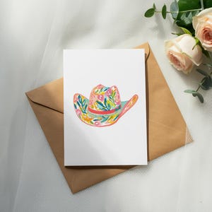 Floral Cowboy Hat Greeting Card, Western Theme Card, Handcrafted Note Card, Unique Stationery, Blank Greeting Card, All Occasion Card