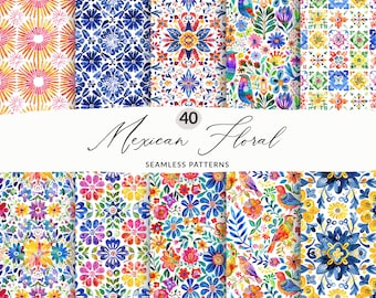 40 Seamless Mexican Talavera Patterns Cute Painted Mexican Patterns Mexican Tile Pattern Set Seamless Mexican Floral Patterns Commercial Use