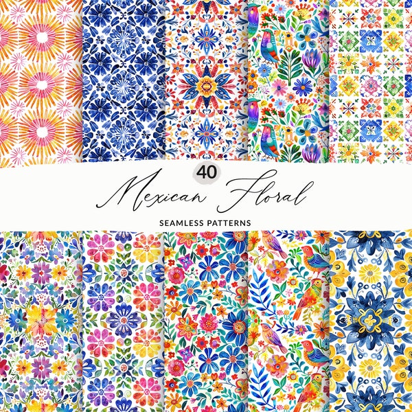 40 Seamless Mexican Talavera Patterns Cute Painted Mexican Patterns Mexican Tile Pattern Set Seamless Mexican Floral Patterns Commercial Use