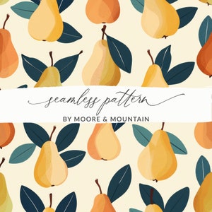 Pere carine Ripetizione Motivo Autunno Pera Sfondo Senza Soluzione di Continuità Frutta carina Sfondo Ripetizione Raccolta Autunnale PNG