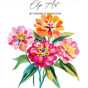 Zinnia Flower Bouquet Watercolor Clip Art, Vibrant Floral Illustration, Spring Summer Garden Blossom, Digital Download Art
Zinnia flowers