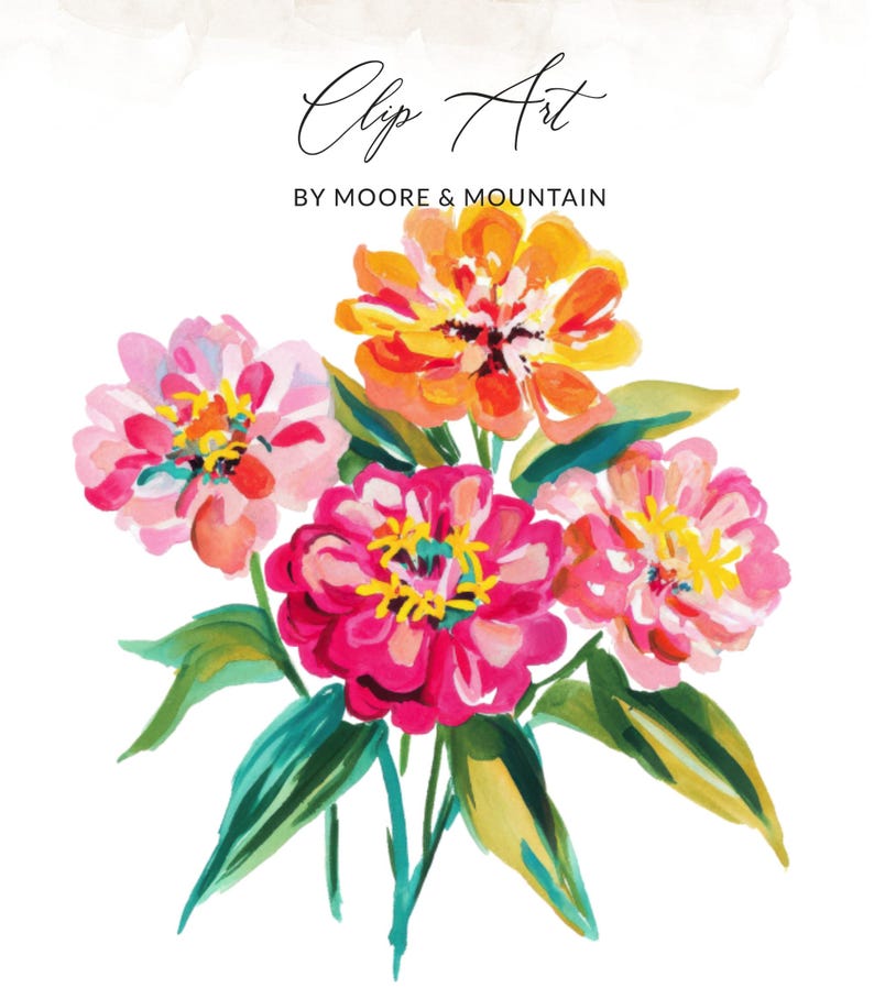 Zinnia Flower Bouquet Watercolor Clip Art, Vibrant Floral Illustration, Spring Summer Garden Blossom, Digital Download Art
Zinnia flowers