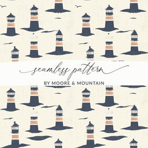 Seamless Lighthouse Repeating Pattern Background Nautical Repeating Pattern Cute Kids Seamless Pattern for Boys