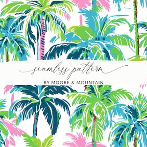 Seamless Palm Tree Pattern, Preppy Palm Tree Background Pattern, Seamless Preppy Palm Pattern, Repeating Background Palm Tree Pattern Neon