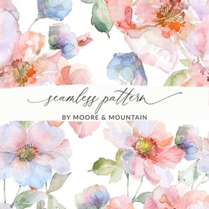 Wunderliche Pastellblumen-nahtloses Muster, Aquarell-Pfingstrosen-Hintergrund, gemaltes Pastellaquarell-Blumenhintergrund-Muster Textil
