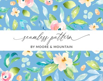 Light Blue Floral Seamless Pattern, Periwinkle Blue Floral Pattern, Spring Blooms Seamless Background Digital Paper Pastel Blooms Spring