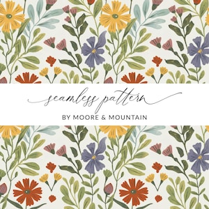 Lindo patrón de fondo floral pintado, patrón floral sin costuras fondo de flores de moda, archivo digital de patrón de fondo de margaritas coloridas