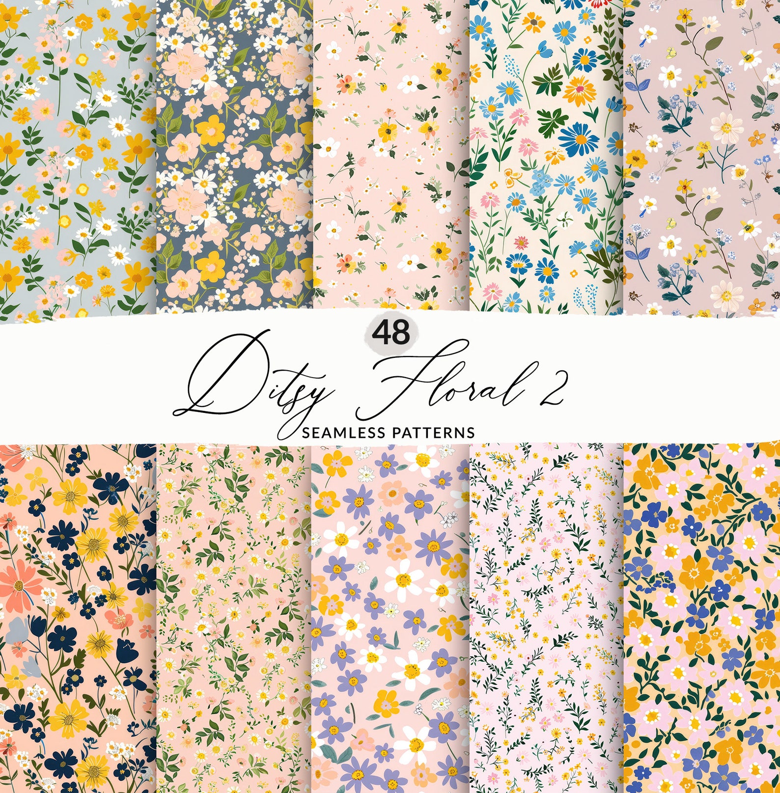 Ditsy Simple Pattern 48 Seamless Pastel Ditsy Floral Patterns, Repeating Ditsy Floral ...