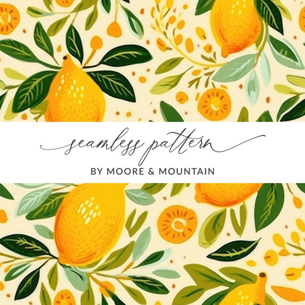 Seamless Lemons Pattern Seamless Citrus Pattern, Cute Lemon Repeating Background, Lemon Digital Paper, Illustrated Lemons Background