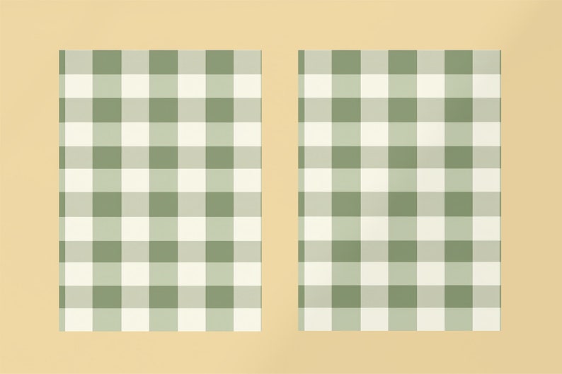 May include: Two green and white gingham patterned fabric squares.