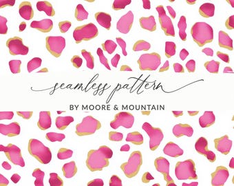Pink Leopard Print Digital Paper, Gold Cheetah Seamless Pattern (Digital Download)