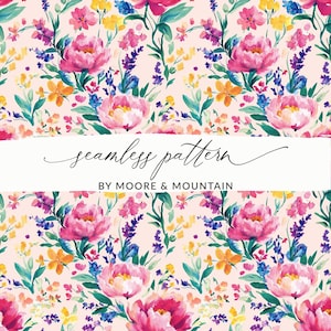 Lichtroze lentebloemen patroon achtergrond, Pasen aquarel bloemenpatroon, maximalistisch bloemenpatroon, png