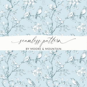 Motif toile sans couture, toile bleu clair branches délicates et oiseaux fond transparent pour usage commercial, motif toile Français mariage