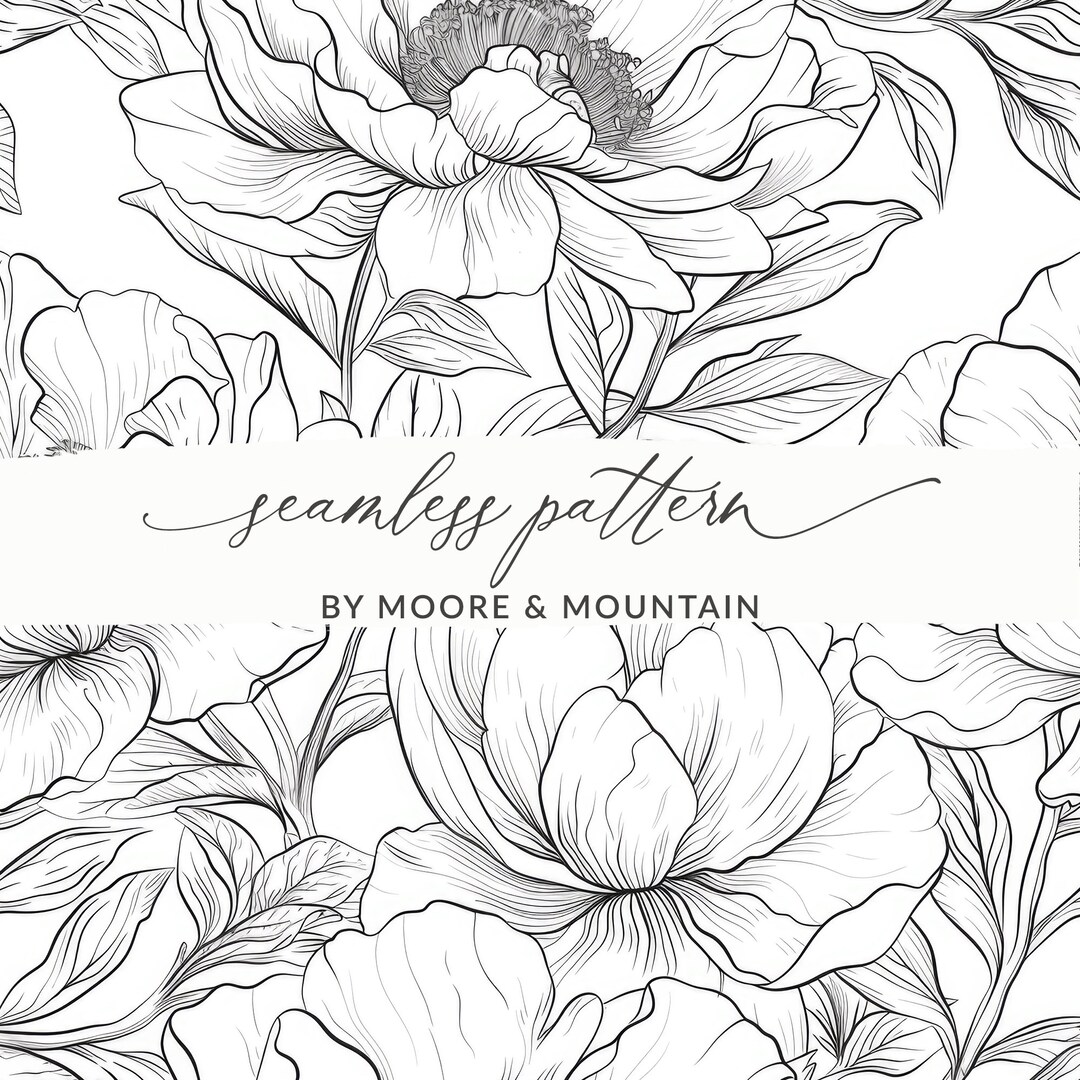 Black and White Line Art Floral Blossom Line Art Seamless Background ...