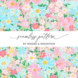 Patrón de fondo floral azul claro, fondo floral sin costuras, lindo fondo de flores rosa pastel y azul