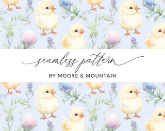 Baby Chicks Repeating Pattern, Seamless Easter Chicks Pattern, Easter Eggs and Baby Chicks Pattern, Seamless Easter Chicks Pattern