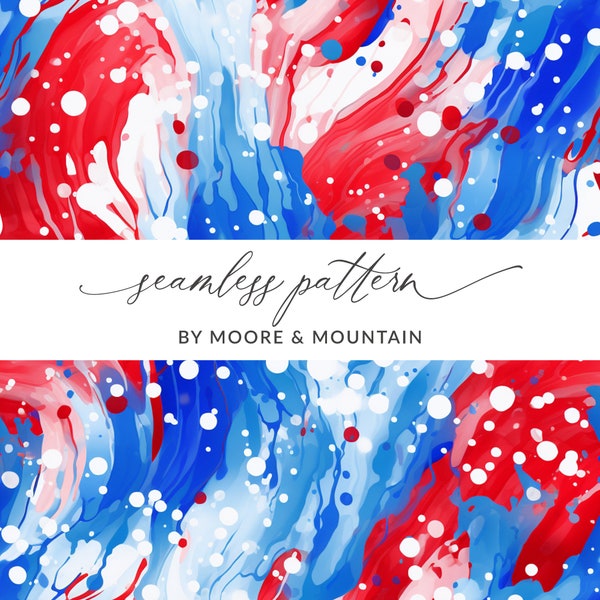 Red White and Blue Tie Dye Background, Seamless Painted USA Background, Abstract 4th of July Background Pattern, Seamless USA Pattern