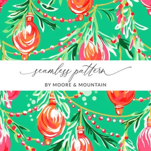 Naadloze patroon groene kerstverlichting, geschilderd kerstverlichting digitaal papier, preppy patroon kerstverlichting, kerstballen
