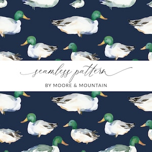 Seamless Mallard Duck Pattern Seamless Background Ducks, Navy Watercolor Ducks Seamless Digital Paper, Seamless PNG Mallard Duck Pattern