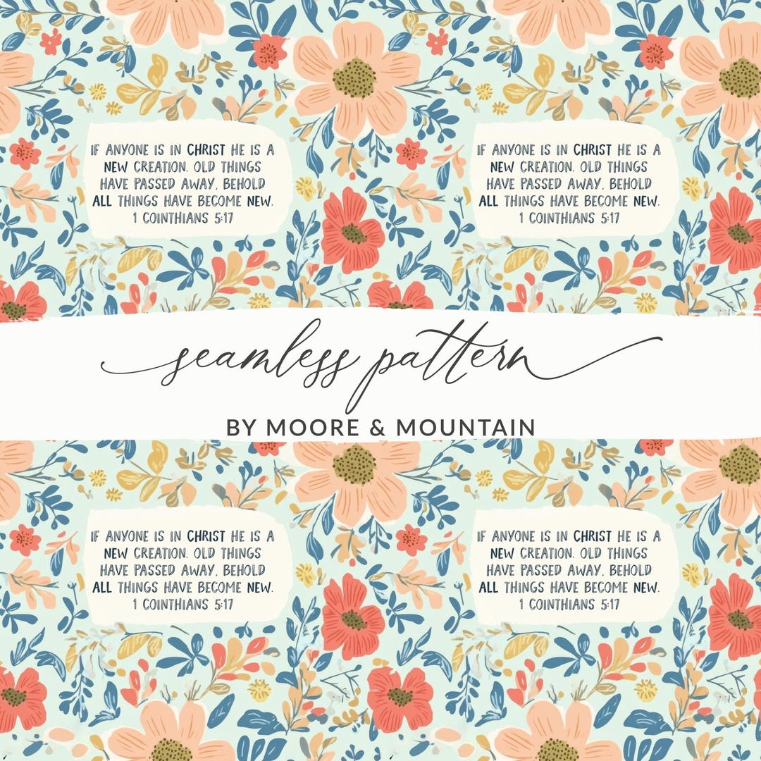 Christian Floral Digital Paper, Seamless Pattern Bible Verse New ...