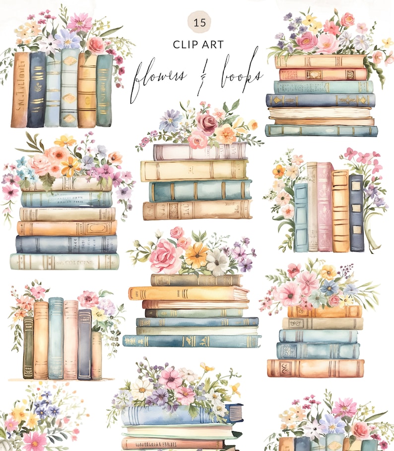 15 Literature Clipart, Book Lovers Clipart Images, Books With Flowers ...