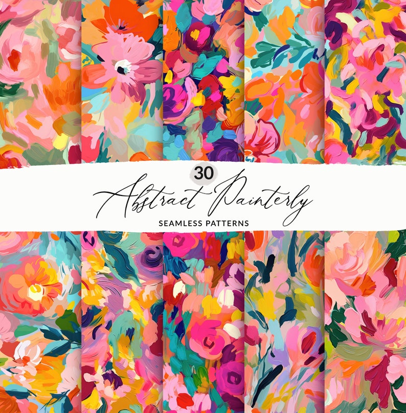 30 Painted Abstract Floral Pattern Set, Seamless Painted Floral ...