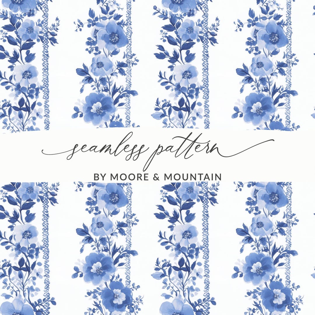 Blue and White Vintage Floral Digital Paper, Watercolor Flowers Pattern ...