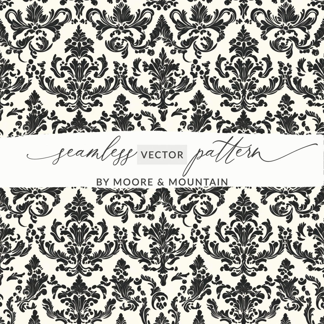 VECTOR Black Damask Seamless Pattern, Digital Paper, Flourish Design ...